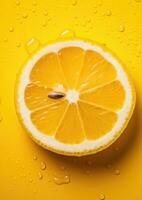 ai generado agua salpicaduras refrescante naturaleza líquido rebanada amarillo jugo sano antecedentes dieta foto