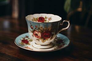 AI Generated Hot elegance saucer set teacup china crockery beverage white old tableware cups photo