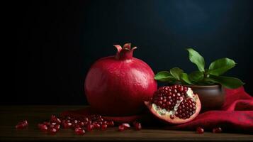 AI Generated Fresh fruit healthy dessert pomegranate background juice ripe dieting juicy vegetarian photo