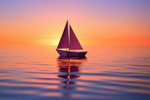 AI Generated Sky boat calm yellow wave travel silhouette nature sea sunrise sailing water sunset photo