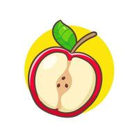 Cute half of apple bite cartoon. Hand drawn fruit concept icon design. Isolated white background. Flat vector illustration.