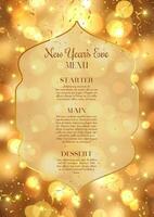 golden New Years Eve menu design with bokeh lights vector