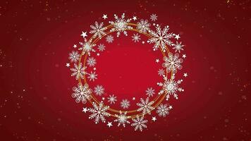 vrolijk Kerstmis circulaire sneeuwvlokken achtergrond, sneeuwvlokken in een cirkel Aan een rood achtergrond video