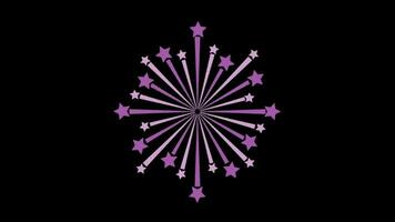 Neu Jahr Feuerwerk Alpha Animation ein lila Starburst auf schwarz Hintergrund video