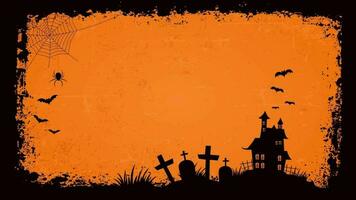 Grunge Halloween Background with Haunted House, Halloween Background with a Haunted House, Graveyard and Spider Web video