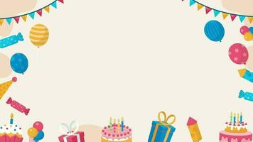 aniversário festa fundo com balões, bolo aniversário celebração fundo video