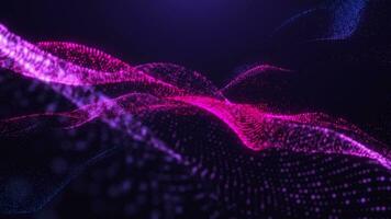 Abstract digital dynamic particle waves with light motion lights background, data flow, cyber technology. 3D rendering. Seamless loop 4k video. Screensaver video animation