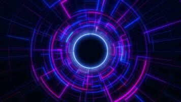 digital futurista túnel ou viagem através Tempo e espaço às Alto velocidade, comovente brilhante néon linhas. Alto tecnologia corredor, urdidura velocidade, buraco de minhoca video