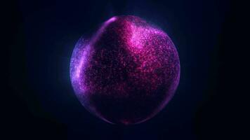 astratto raggiante sfera, energia palla brilla brillantemente con raggi di luce, Magia onde a partire dal particelle e punti, astratto atomico scienza sfondo, senza soluzione di continuità ciclo continuo video