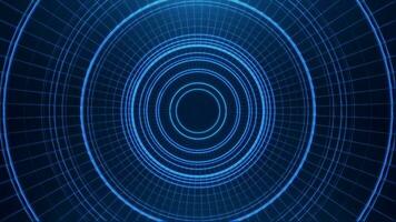 Technology futuristic abstract digital blue motion background with HUD mechanism. Rotating technological circle or tunnel. Seamless looping. video