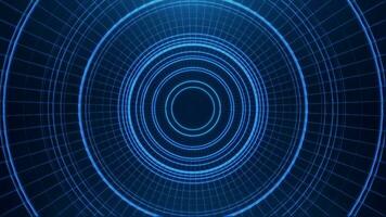 Technology futuristic abstract digital blue motion background with HUD mechanism. Rotating technological circle or tunnel. Seamless looping. video