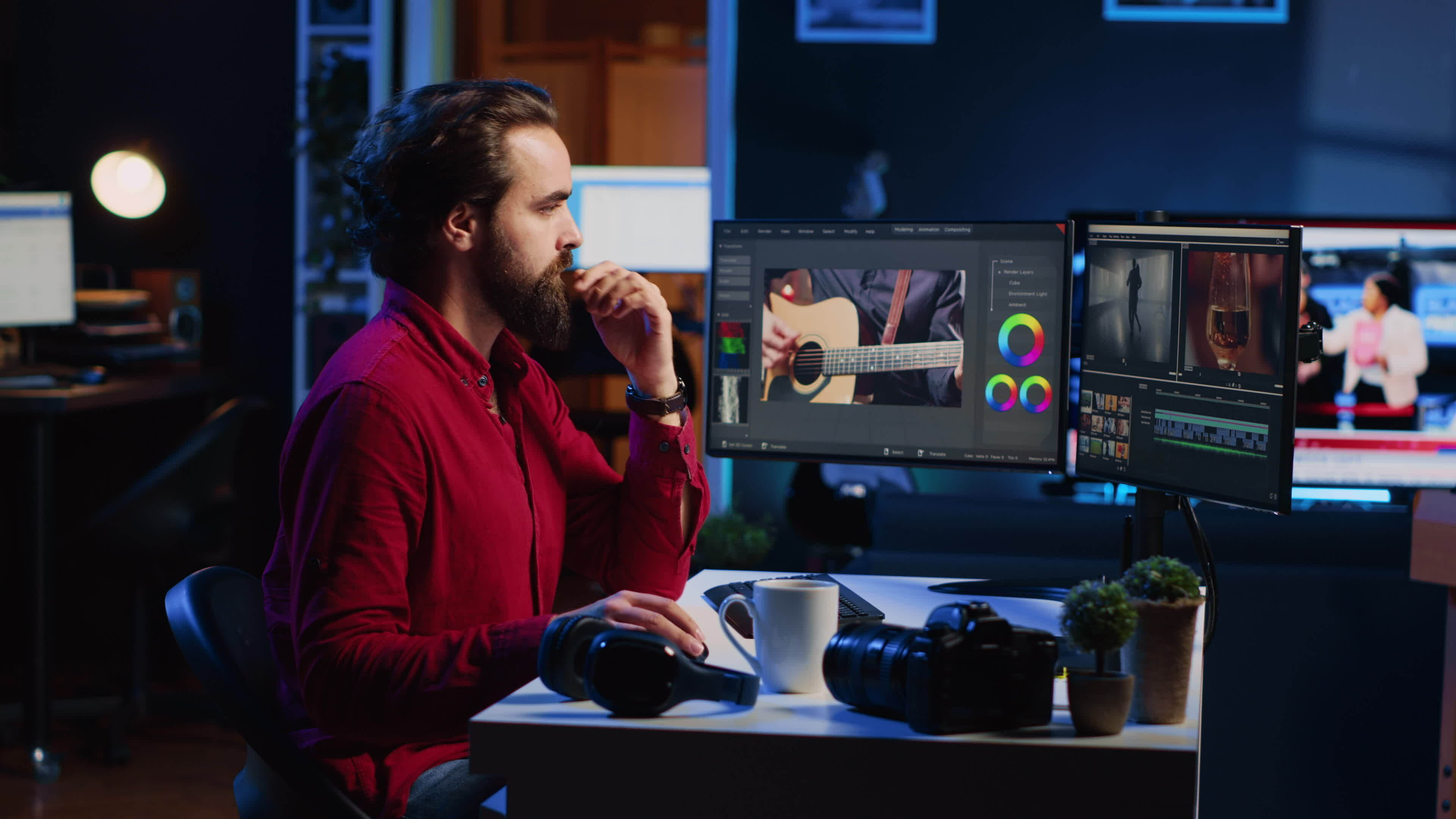 Videographer using editing software to assemble footage into cohesive