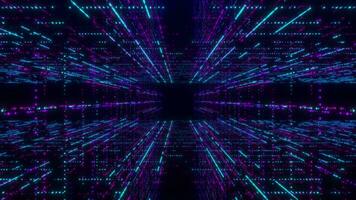 Digital Cyberspace mit Partikel und Digital Daten Netzwerk Technologien. abstrakt futuristisch Cyber Welt Szene, Technologie glühend Oberfläche, Digital Wissenschaft Hintergrund 4k Animation video
