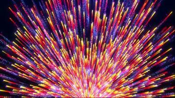 Abstract colorful dust explosion of particles, movement of glowing particles, speed of light, fireworks from dots and particles, space scene, futuristic background. Seamless loop 4k video. video