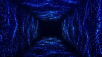 Abstract digital cyber waves. Wave tunnel of particles. Futuristic blue background. Seamless loop 4k video. video
