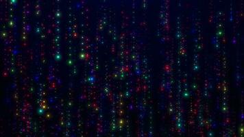 Falling glow particles. Rain from multi-colored  dots or neon lights. fall background animation. Luminous particles dropping to the ground. seamless loop. video