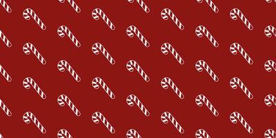 Red seamless background with white outline of candy cane. Seamless Christmas and New Year pattern with candies. Red and white. For wallpaper, fabric, wrapping paper for gifts. Vector illustration.