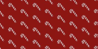 Red seamless background with white outline of candy cane. Seamless Christmas and New Year pattern with candies. Red and white. For wallpaper, fabric, wrapping paper for gifts. Vector illustration.