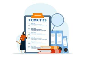 priority list concept, Important agenda to do Planning and managing work to increase efficiency, work management, Checklist with priority goals and urgency selection process, Vector Illustration.