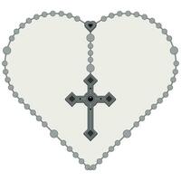 Vector design of heart shaped rosary, rosary with Christian cross, symbol of Catholic religion