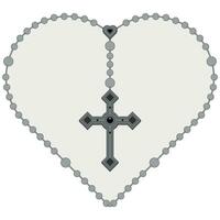 Vector design of heart shaped rosary, rosary with Christian cross, symbol of Catholic religion