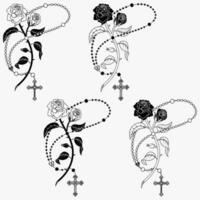 Vector design Catholic rosary with roses and petals, symbol of the Catholic religion