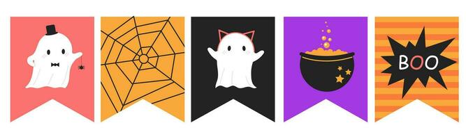 Cartoon ghost character Halloween bunting design. vector