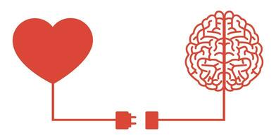 Heart shape and brain connected with cable. vector