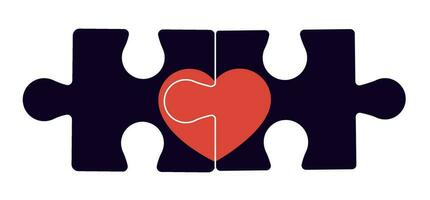 Two simple vector puzzle pieces with heart shape in the middle.