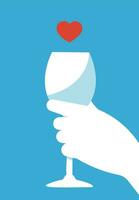 Male hand holding glass of wine with  heart. vector