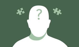 Male faceless silhouette with question mark and puzzle pieces. vector