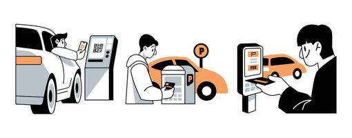 Parking Meter Contactless Payment Vector Illustrations Set