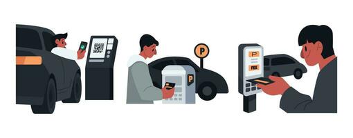 Parking Meter Contactless Payment Vector Illustrations Set