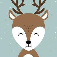 Christmas reindeer cute character vector snowy winter background