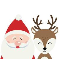 Santa and reindeer cartoon merry christmas card white background vector