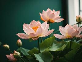 AI generated Beauty Background with Blooming Lotus Flowers photo