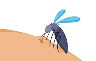 mosquito mordiendo y Bebiendo sangre desde piel vector ilustración aislado en horizontal blanco antecedentes. sencillo plano dibujos animados Arte estilizado lleno de colores dibujo.