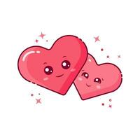 Two hearts in love. Kawaii hearts for Valentine's Day, a wedding celebration. Be my Valentine. vector