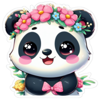 ai gegenereerd panda welp met bloemen accenten, sticker png