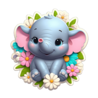 AI generated Elephant Calf in a Floral Ring, Sticker png