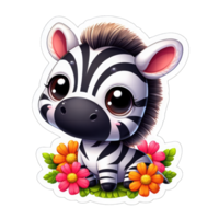 Floral Embrace with Cartoon Zebra, Sticker png