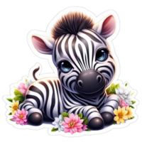 floreale abbraccio con cartone animato zebra, etichetta png