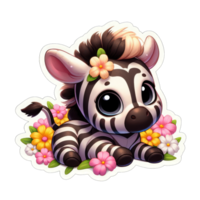 floral abraço com desenho animado zebra, adesivo png