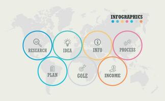 Business infographics. Presentation with 7 steps, options, squares. Vector template.