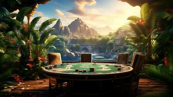 AI generated View of a Beautiful casino game table and some chips photo