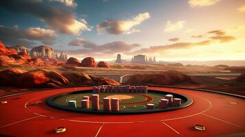 AI generated View of a Beautiful casino game table and some chips photo
