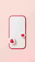 Photo frame with heart and love fly out from mobile phone, social icon with heart and love, 3d rendering. video