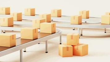 Boxes on the conveyor belt, Logistics transportation concept, 3d rendering. video