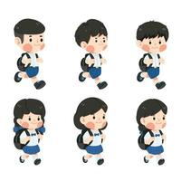 Cute student with backpack education set vector