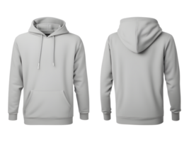 AI generated Blank Grey Hoodie Front and Back View Mockup Isolated on Transparent Background png